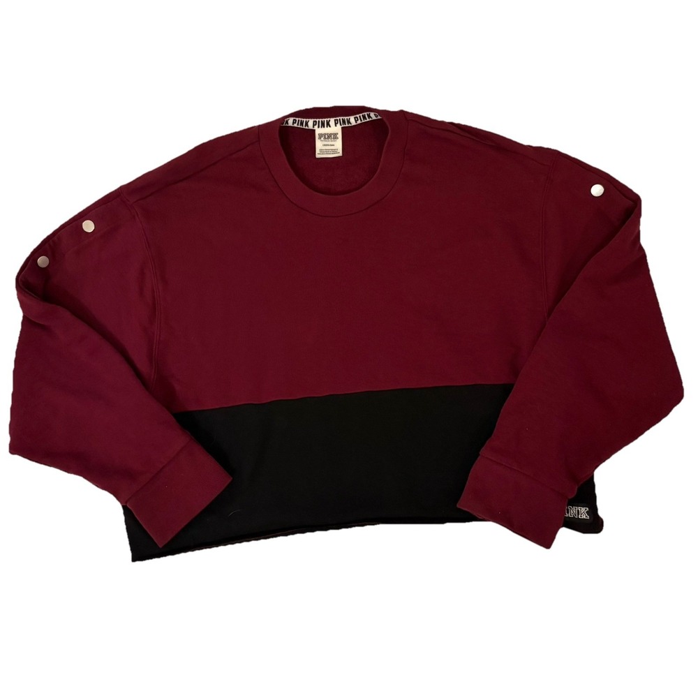 PINK Victoria's Secret Crop Sweatshirt Red Black Women's Large - Picture 1 of 10